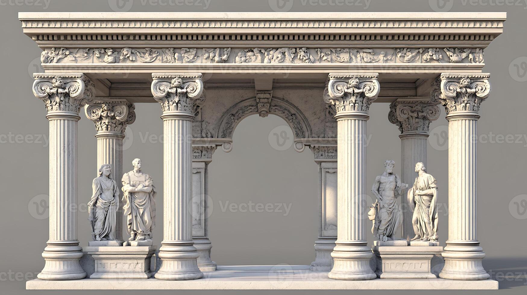A large white archway with statues on it photo