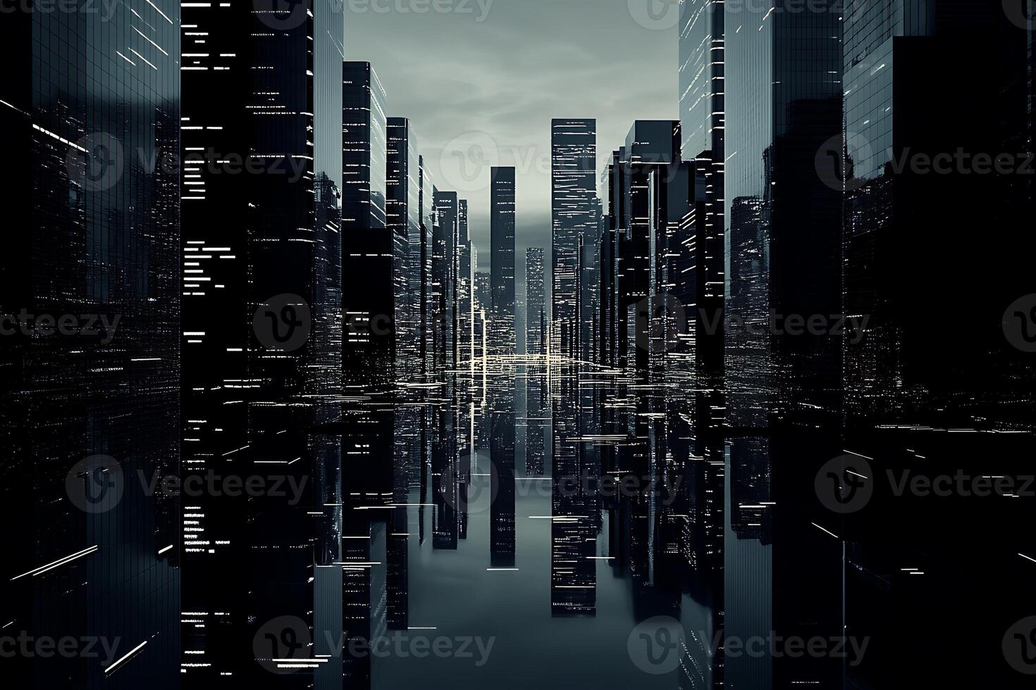 A city with tall buildings and lights photo