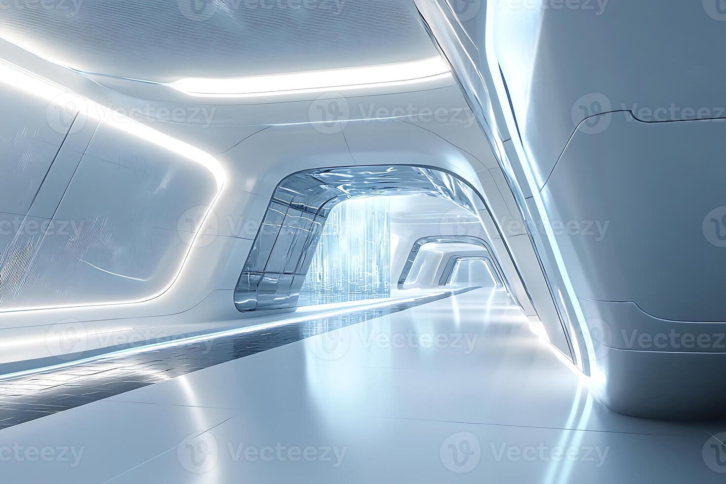 Futuristic tunnel with white lights and a futuristic design photo
