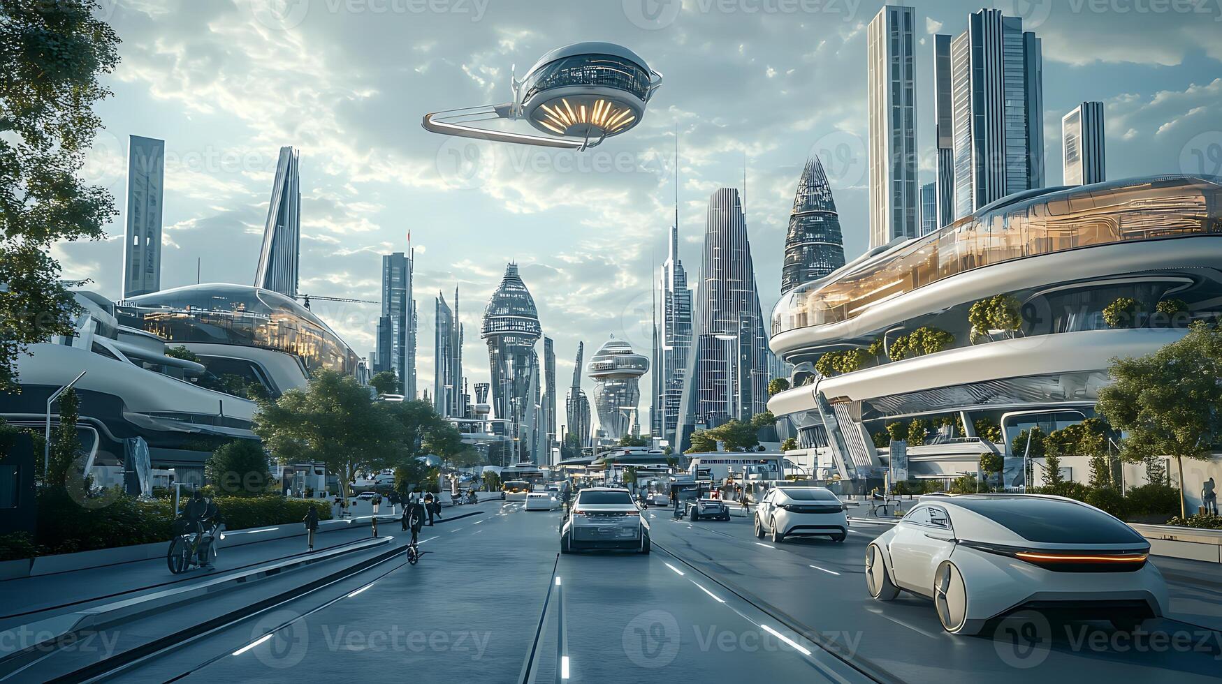 A futuristic city with futuristic buildings and cars photo