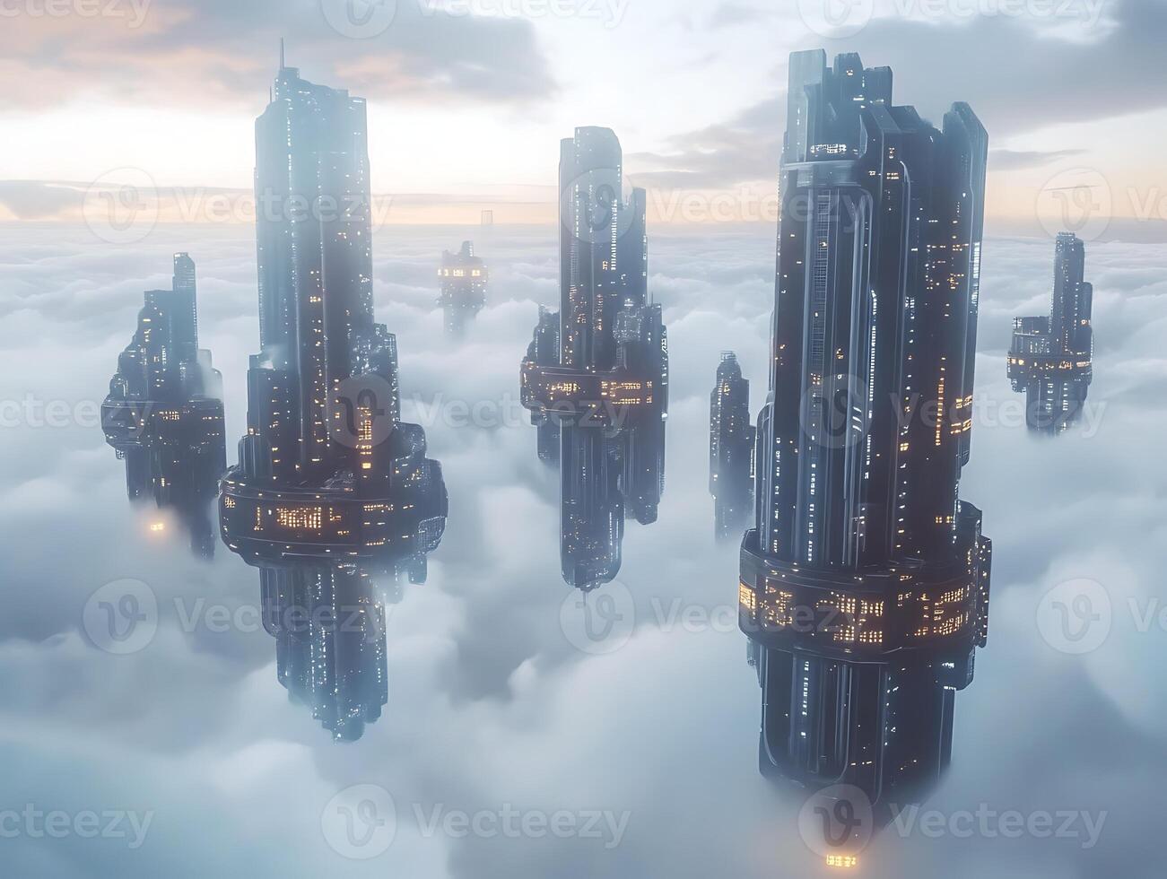 Futuristic cityscape in the clouds photo