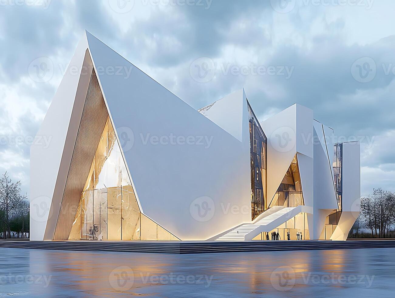 A building with a large white triangular shape photo