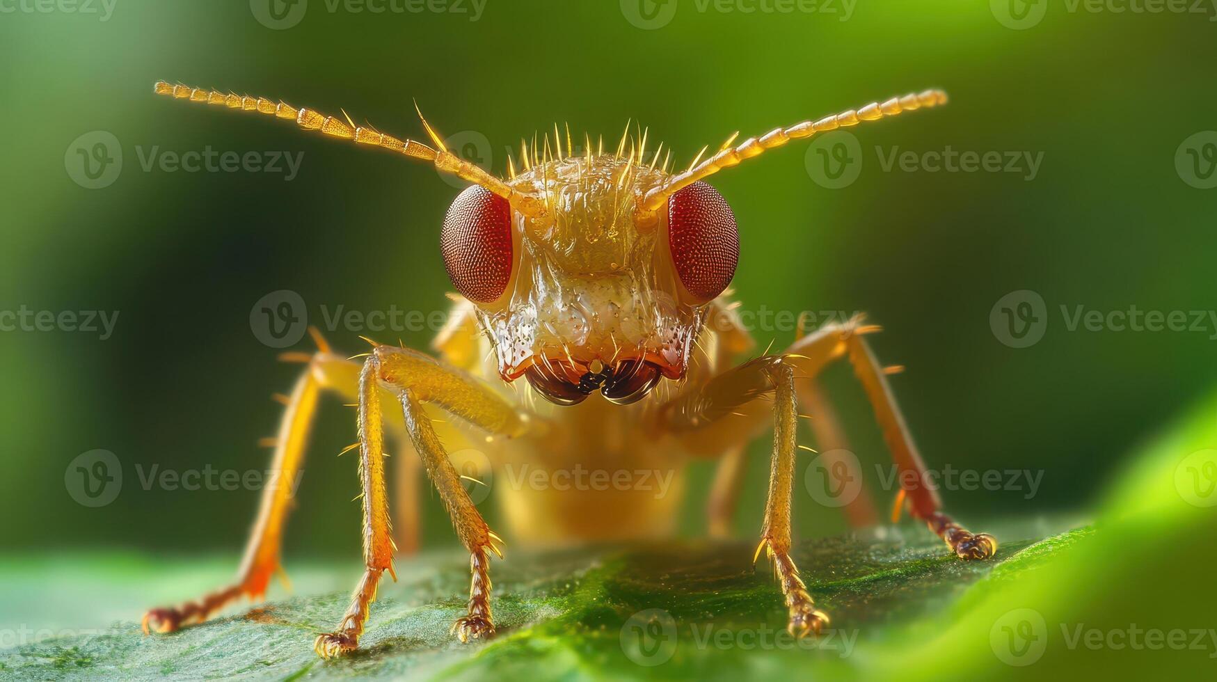 A close up of a bug with red eyes photo