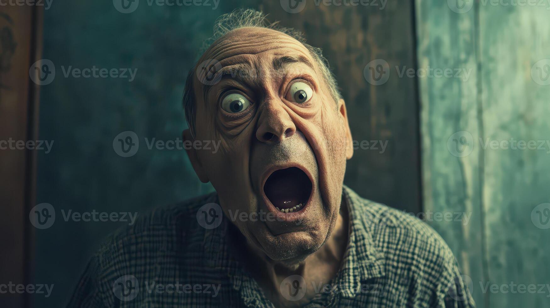 An old man with a shocked expression photo