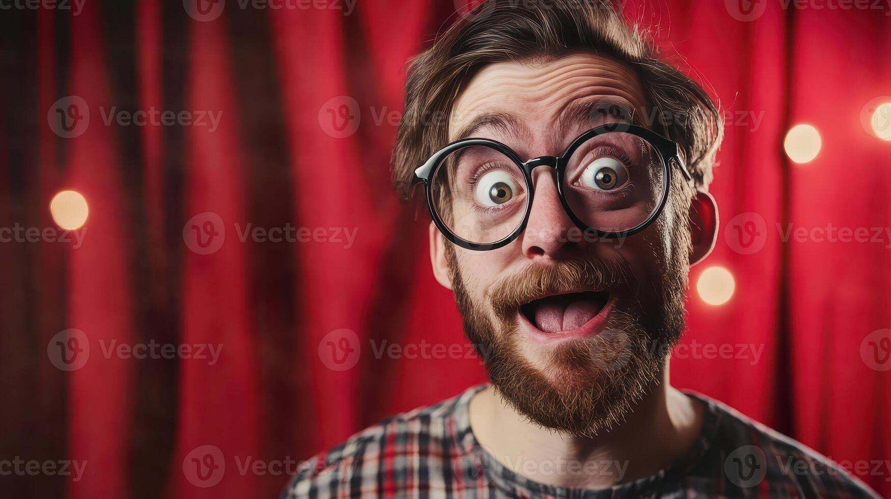 A man with glasses and a beard is making a funny face photo