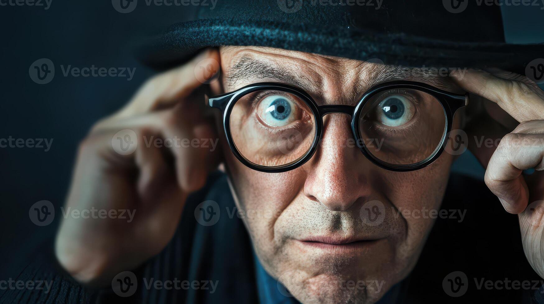 A man wearing glasses and a hat photo