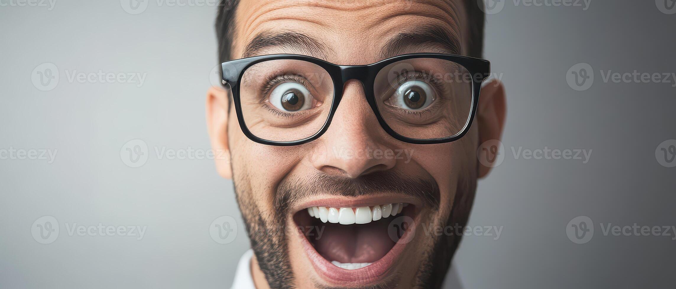 A man with glasses and a beard is making a funny face photo