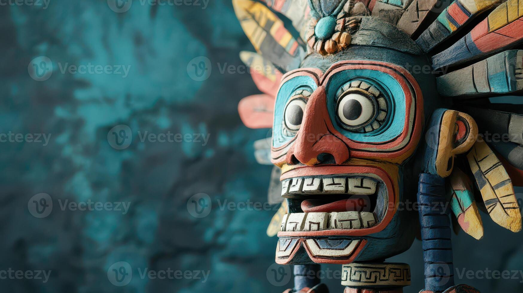 A colorful wooden mask with a face on it photo
