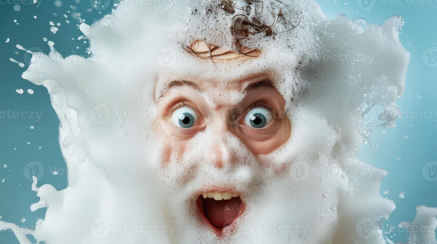 A man with a beard covered in foam photo