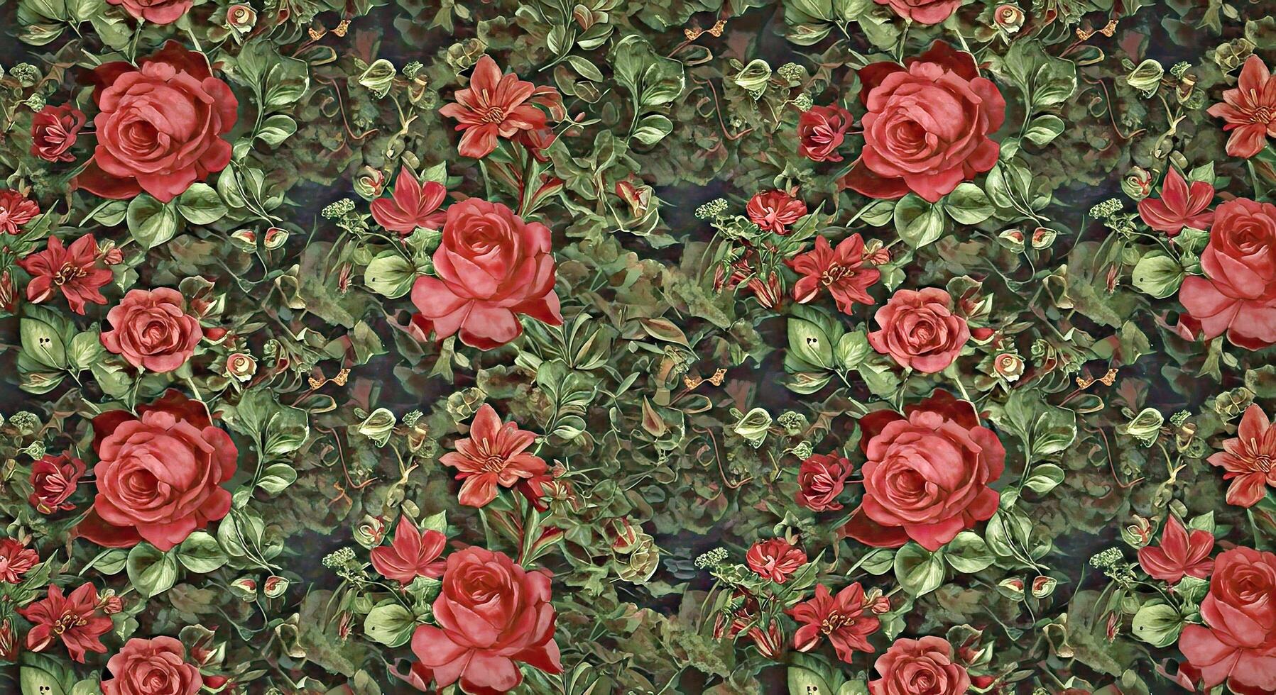 A pattern of red roses on a black background photo