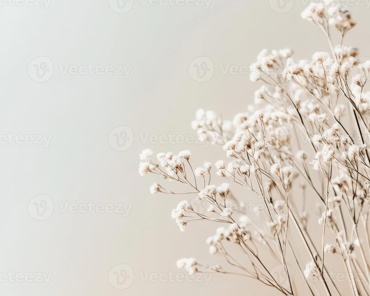 Delicate dried flowers against soft background create serene atmosphere. Perfect for adding touch of nature to any space photo