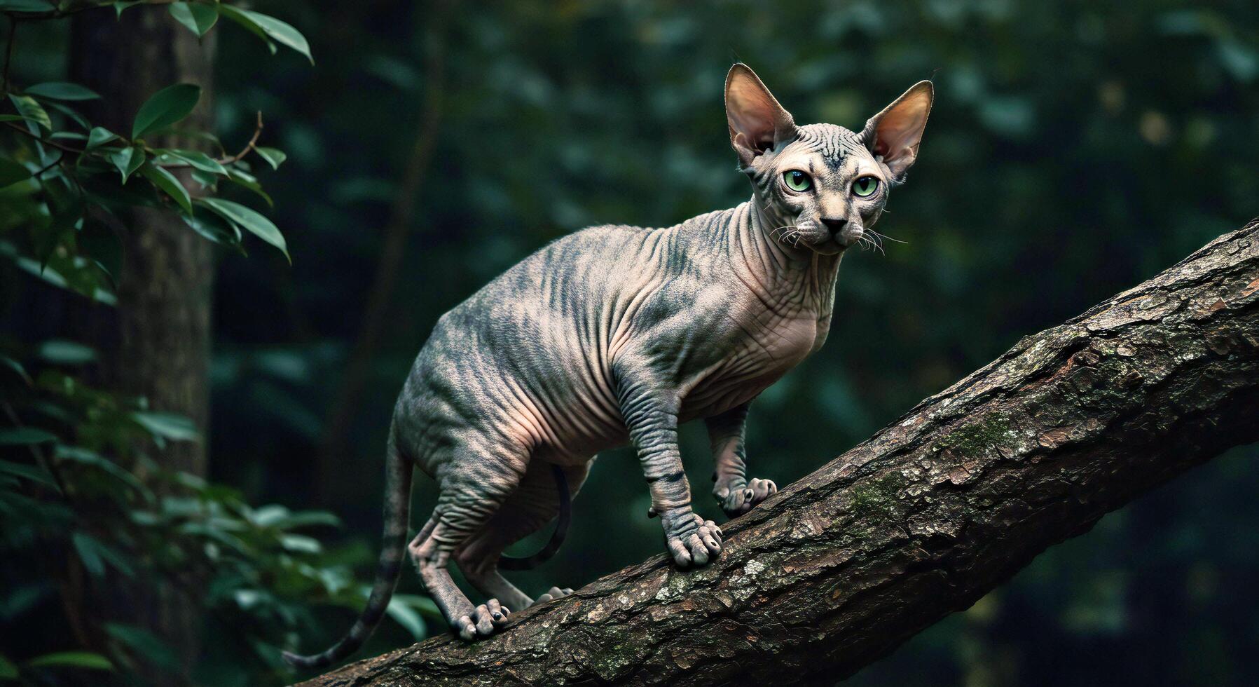 A sphycat is standing on a tree branch photo