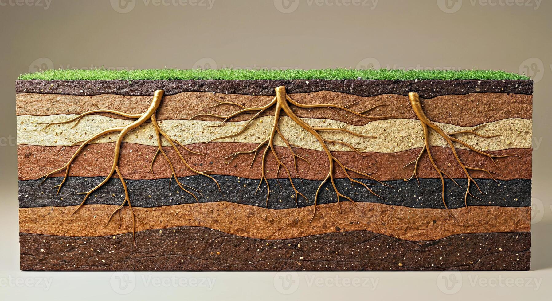 Earth science concept of soil layers and roots photo