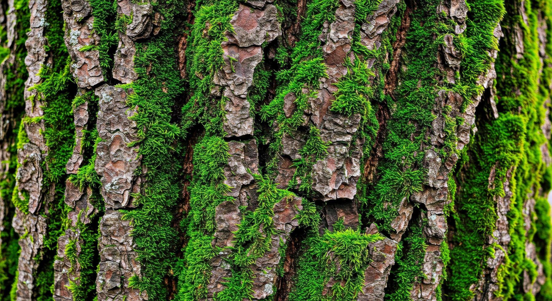 A close up of a tree trunk with moss photo
