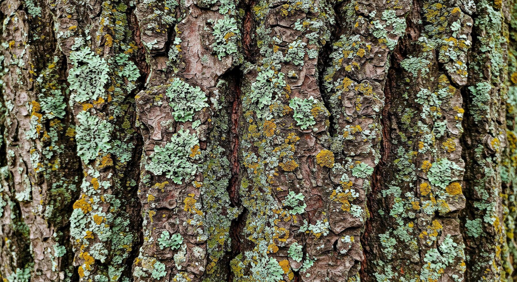 A close up of a tree with green lichen on it photo