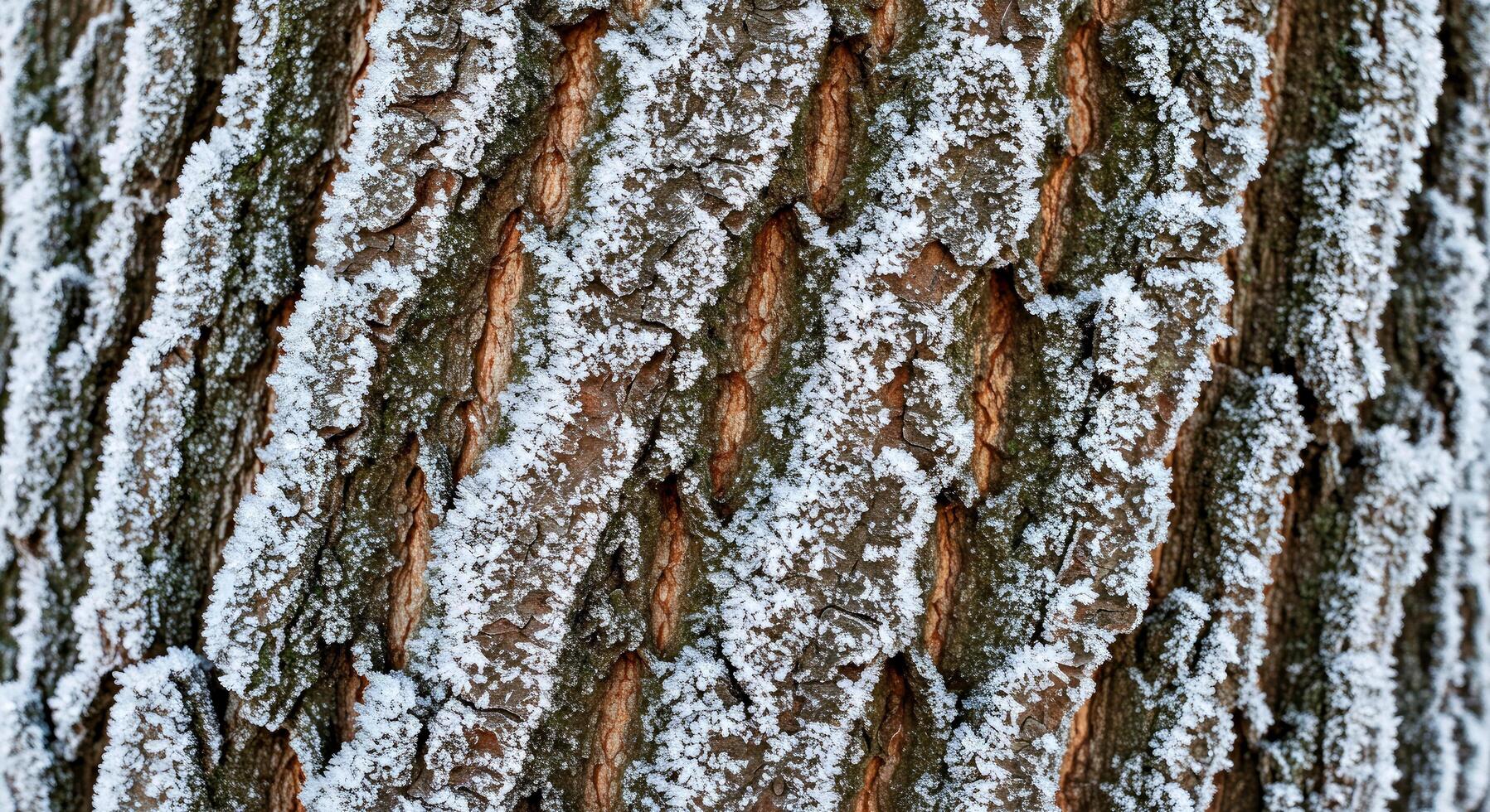 A close up of a tree trunk with snow on it photo