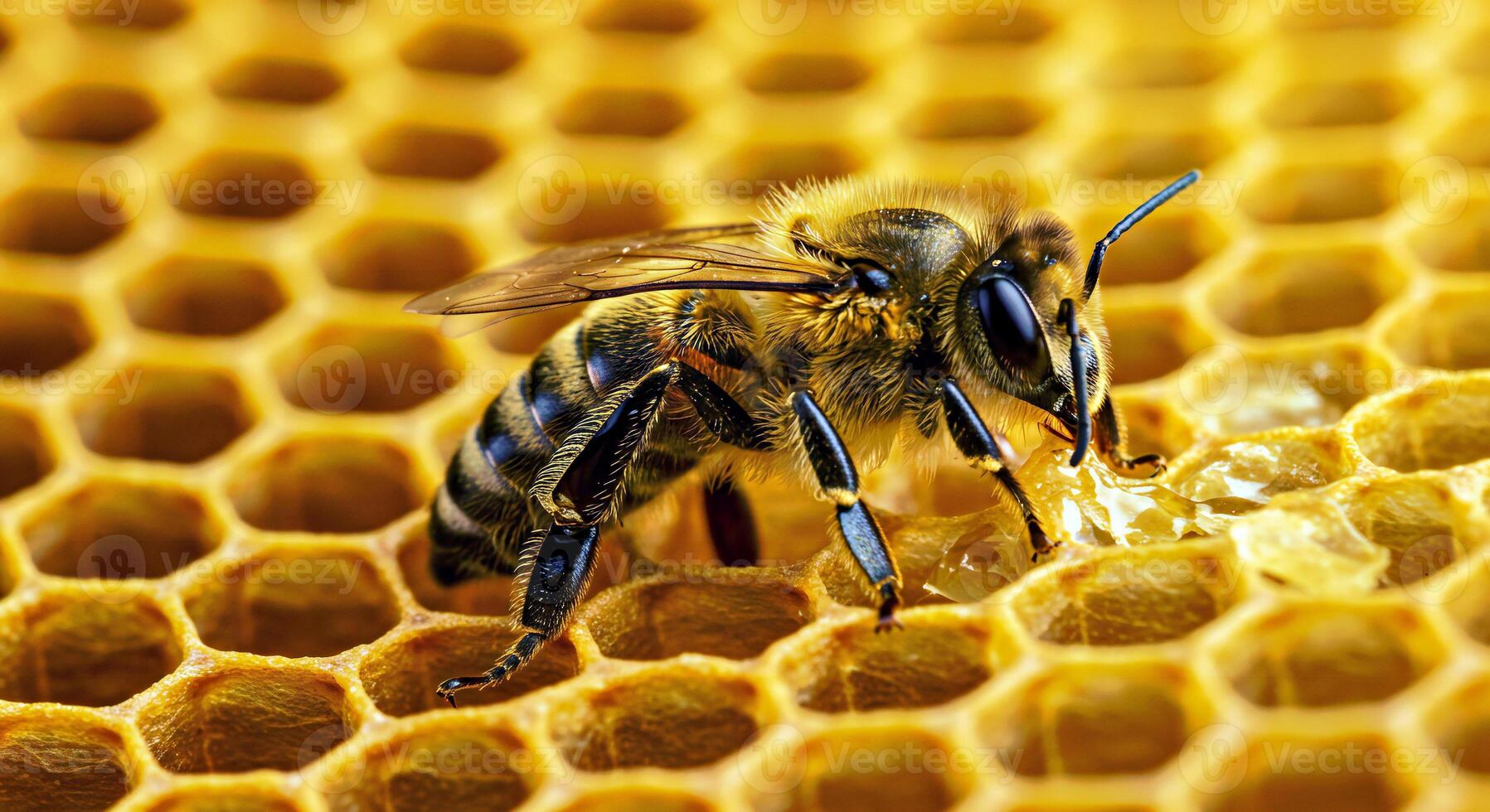 A Honey Bee Inside a Honeycomb Cell Working With Wax photo