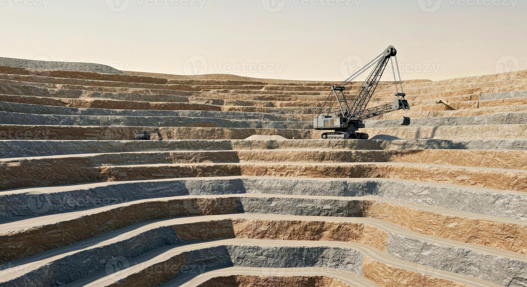 A large open pit with a crane in the middle photo