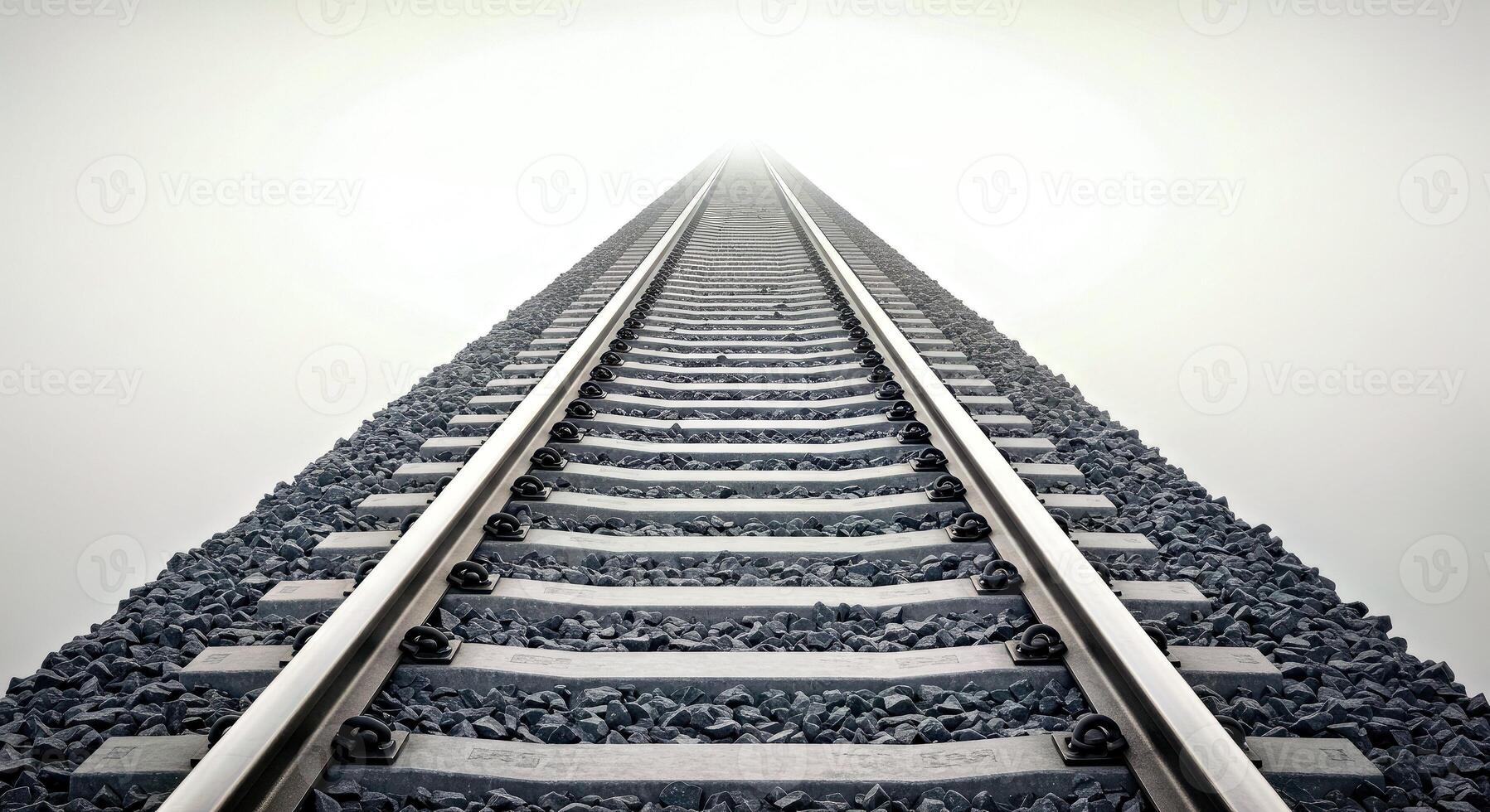 A railroad track with a foggy sky in the background photo