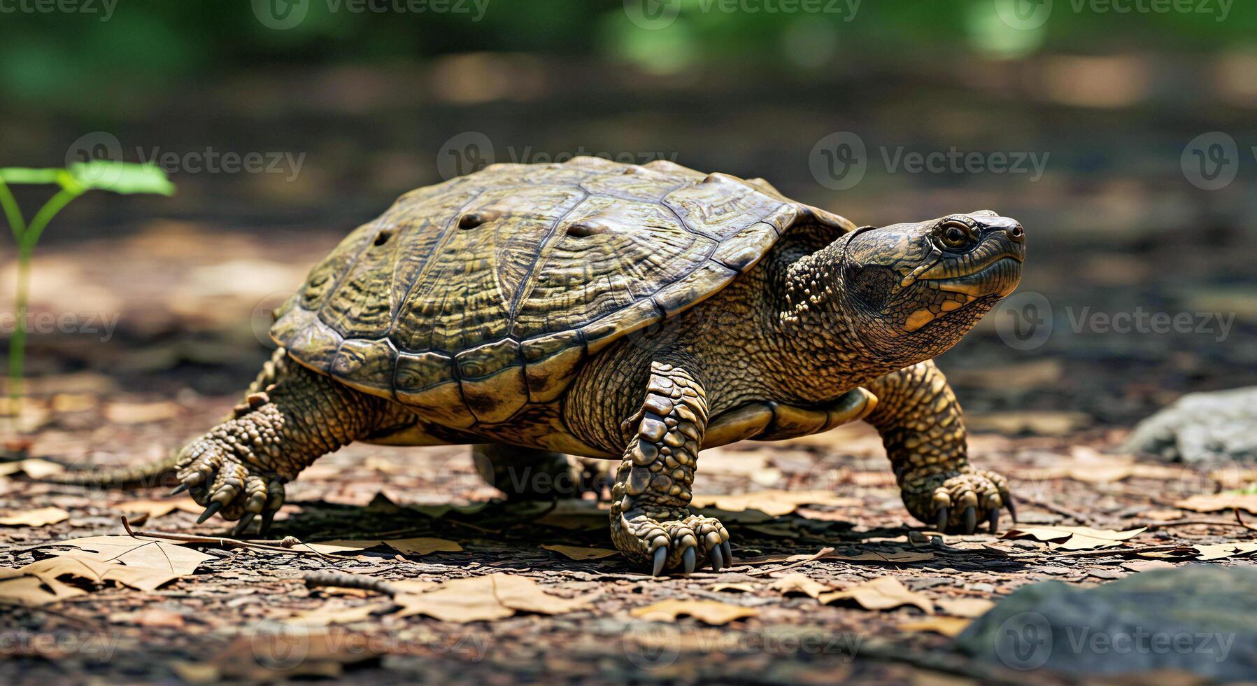 A turtle walking on the ground photo