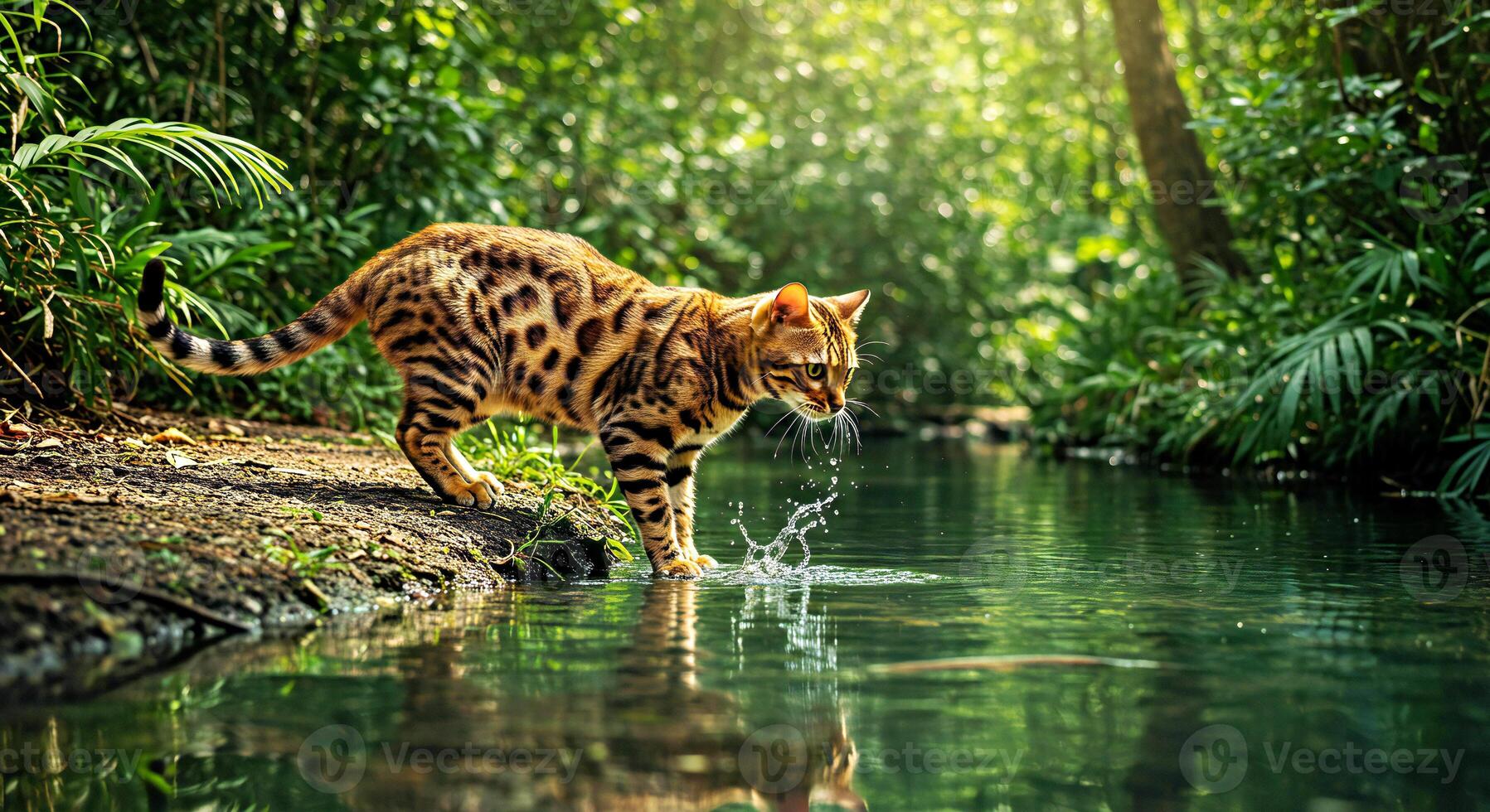 A cat is drinking water photo