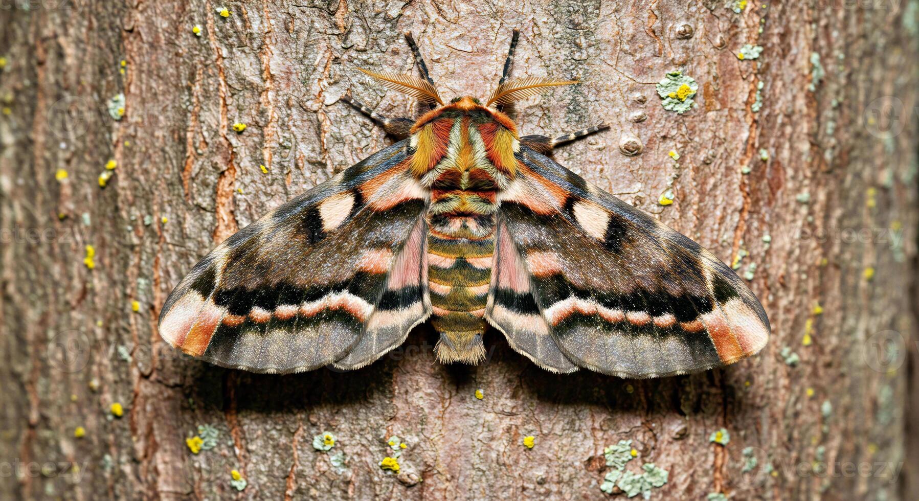 A moth with a black and white pattern on it photo
