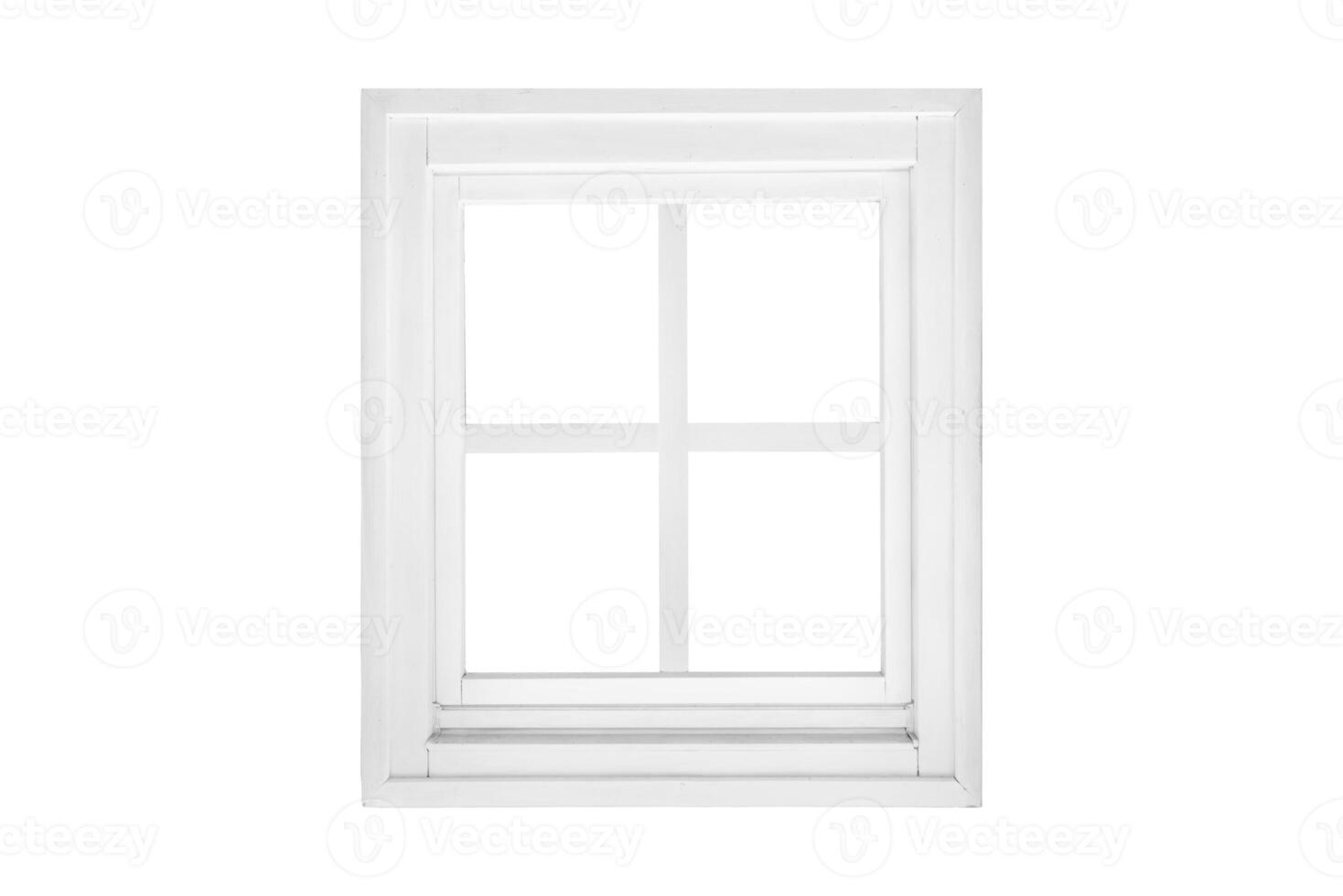 Modern single wing white square window divided into four sections, isolated inside and outside, designed as a clean graphical element photo