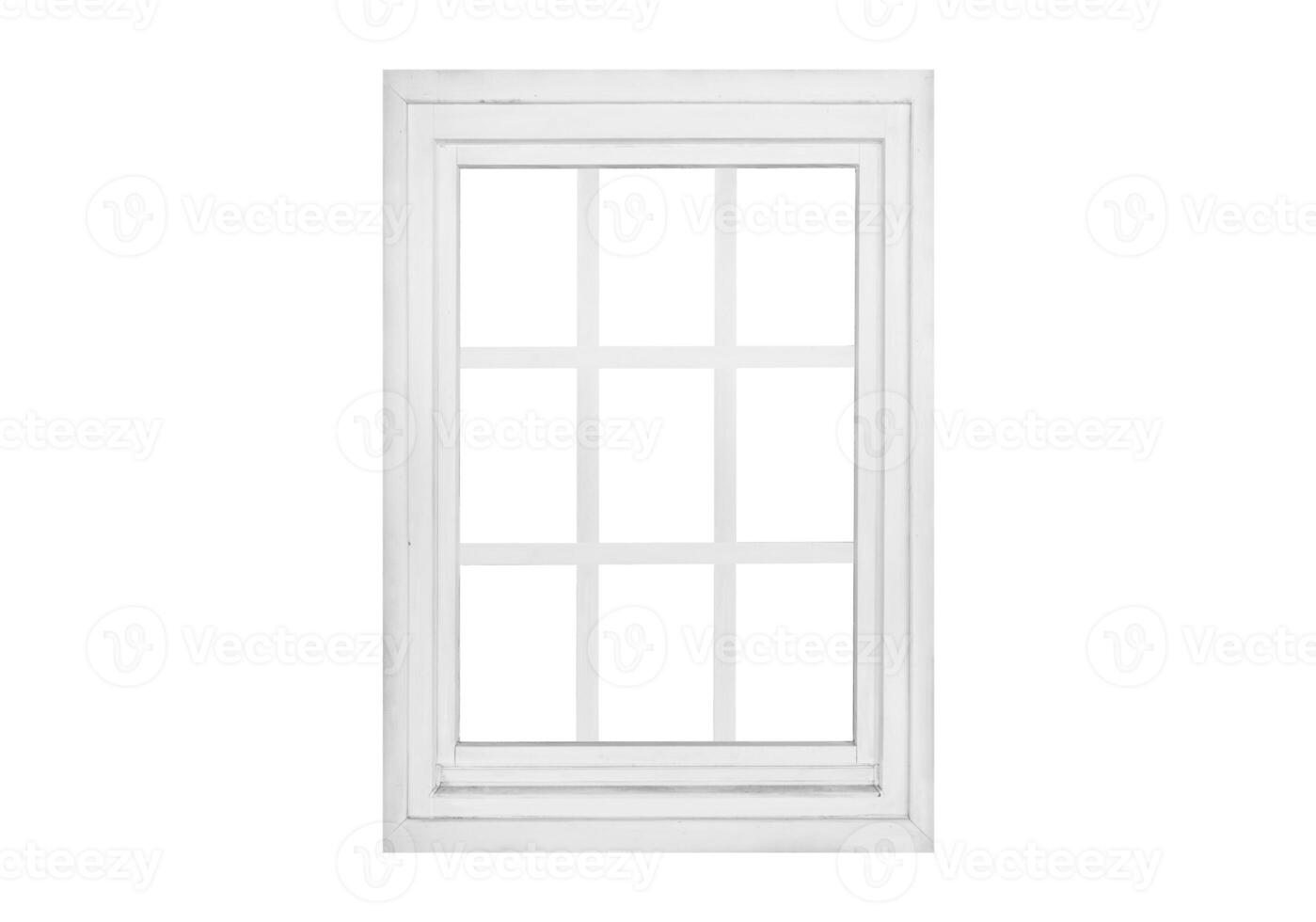 Modern vertical single wing white window with two vertical and two horizontal interior bars, isolated for architectural and graphic use photo