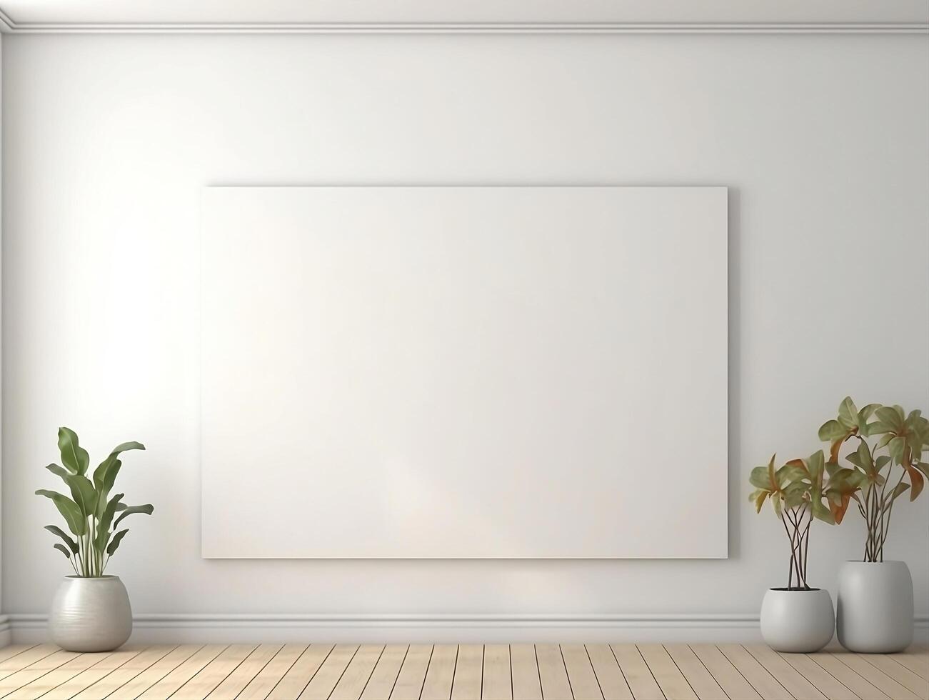 Empty room with white walls and a blank canvas photo