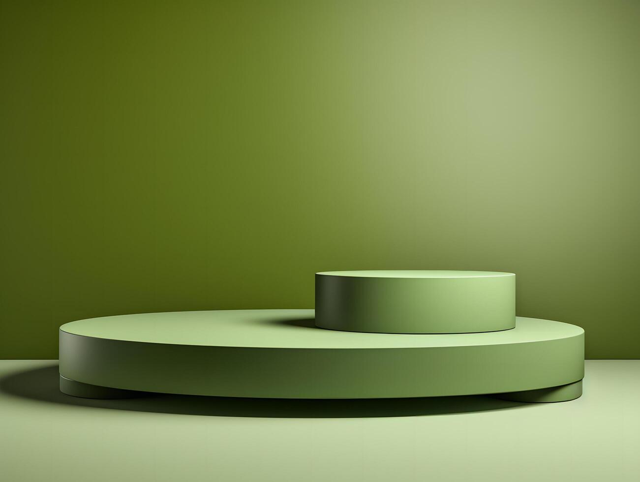 Green pedestal with round top on a green background photo