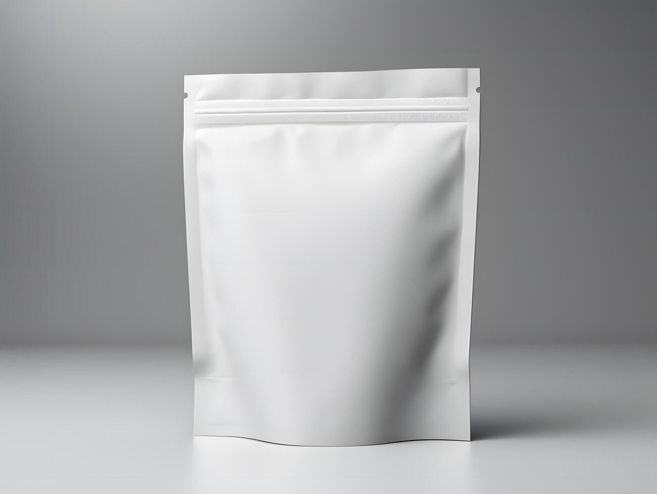White packaging bag on grey background photo