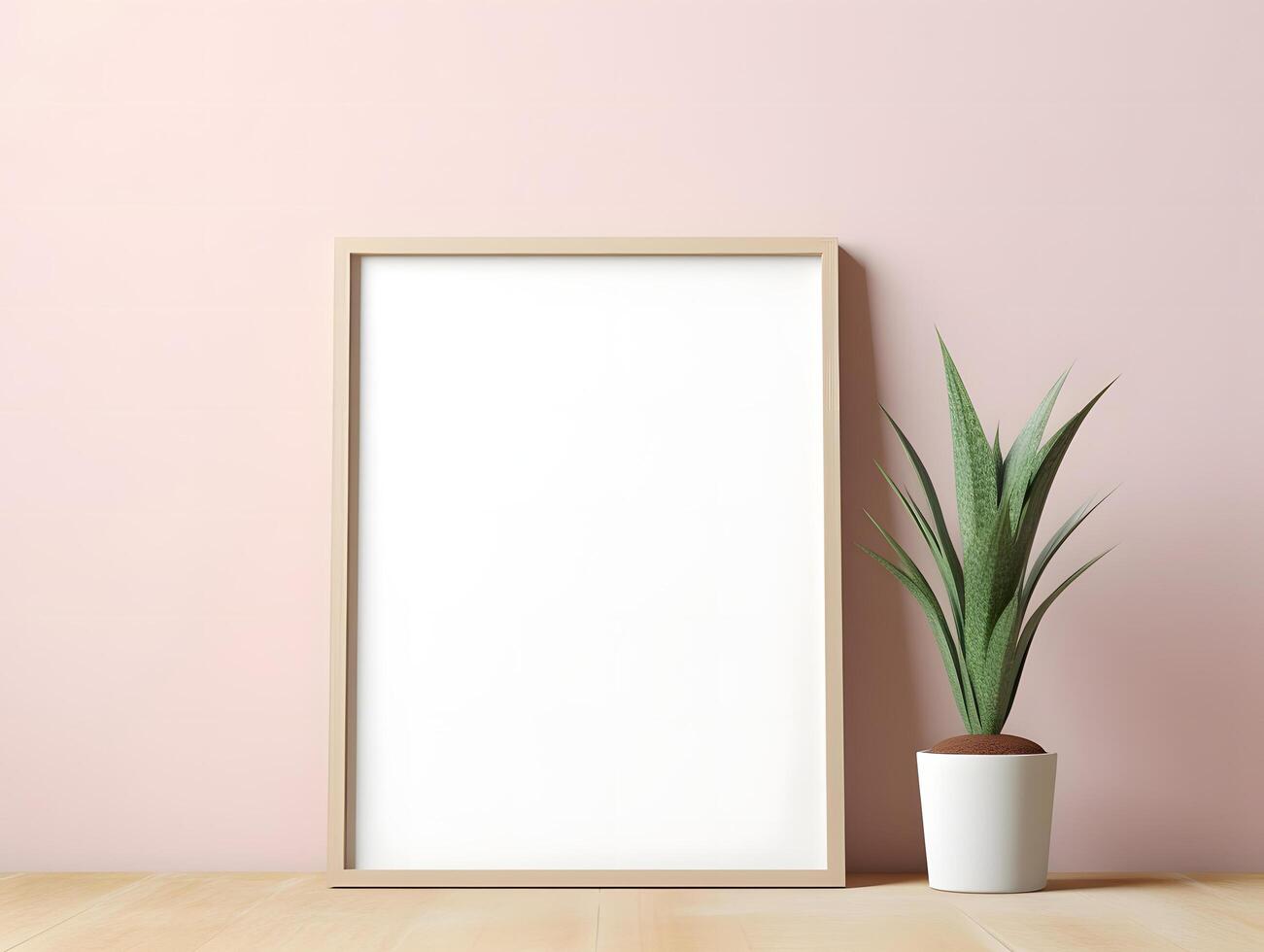 Mock up blank frame on pink wall with potted plant 3d render photo