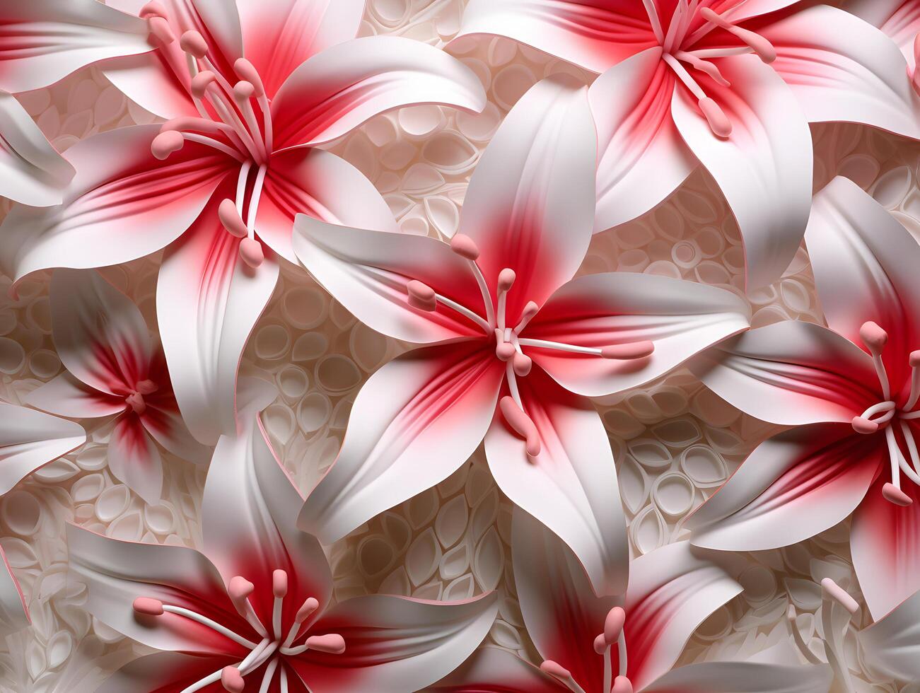 A group of pink and white lilies photo