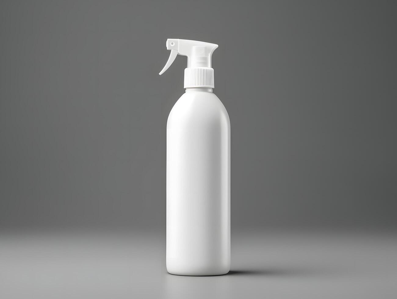 White spray bottle with a spray nozzle on a gray background photo