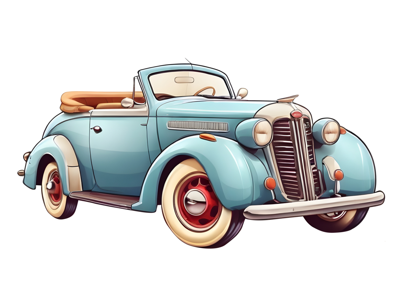 Vintage cartoon car on transparent background png