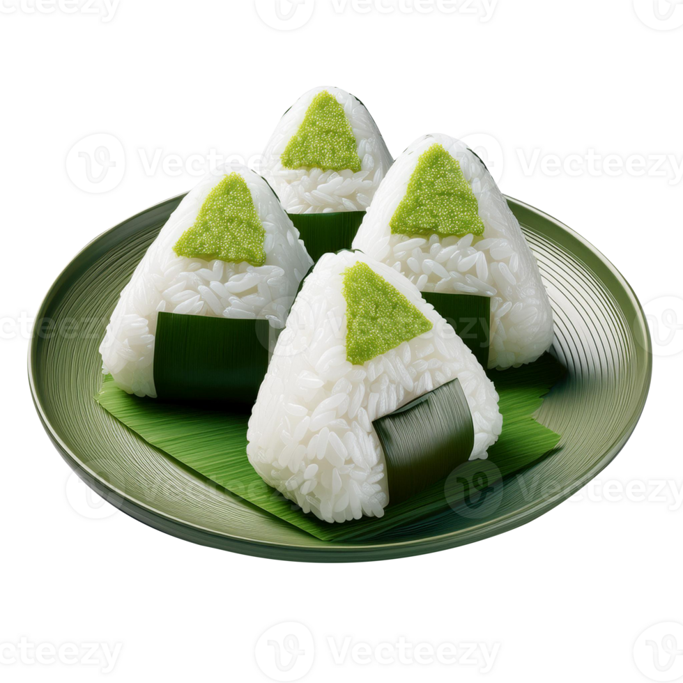 Onigiri rice ball on a plate on a transparent background png