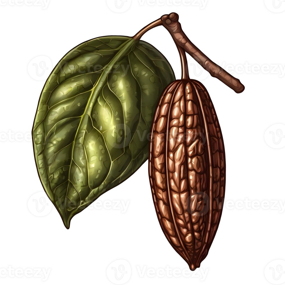 Cocoa pod and leaf on transparent background png