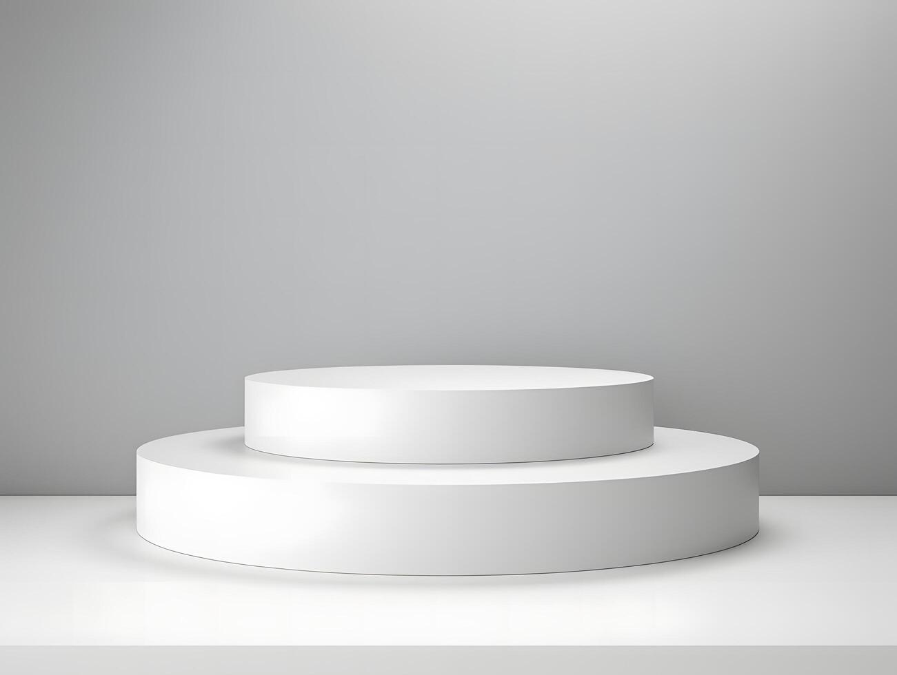 White pedestal on a table with a gray background photo
