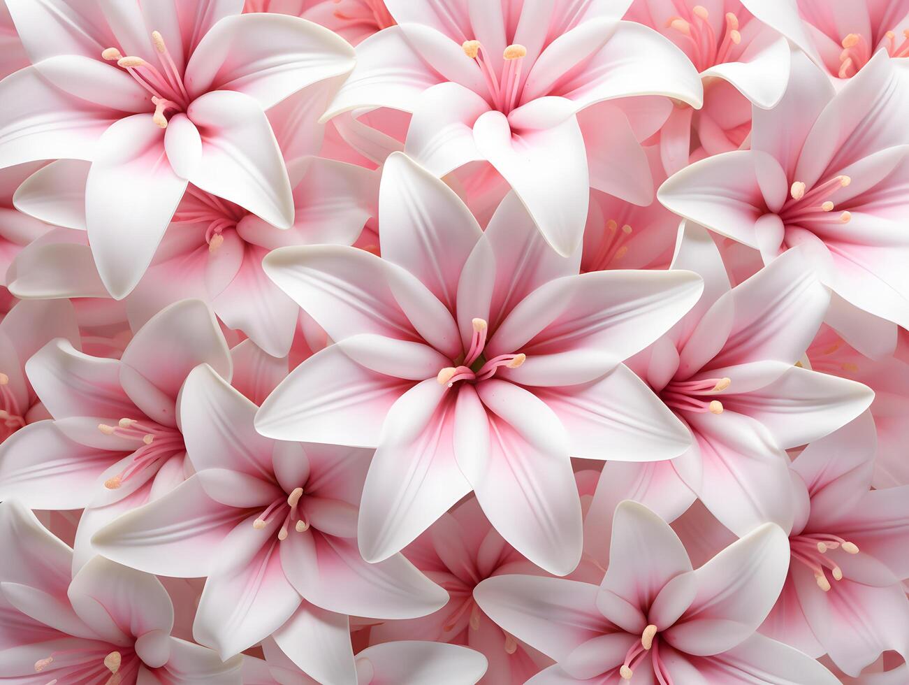 A bunch of pink and white lilies photo
