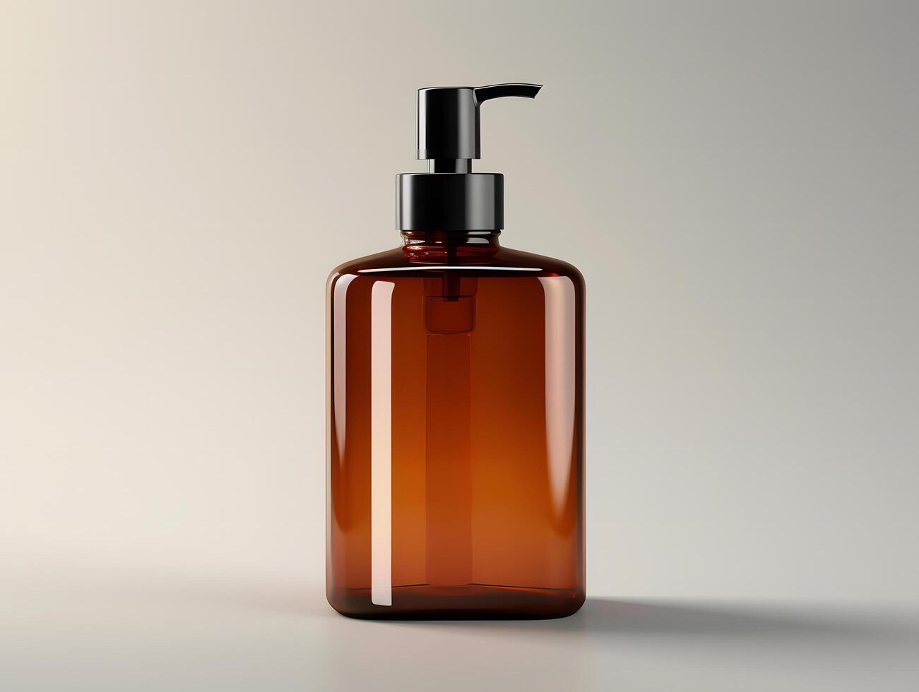 Minimalist amber glass pump bottle mockup photo