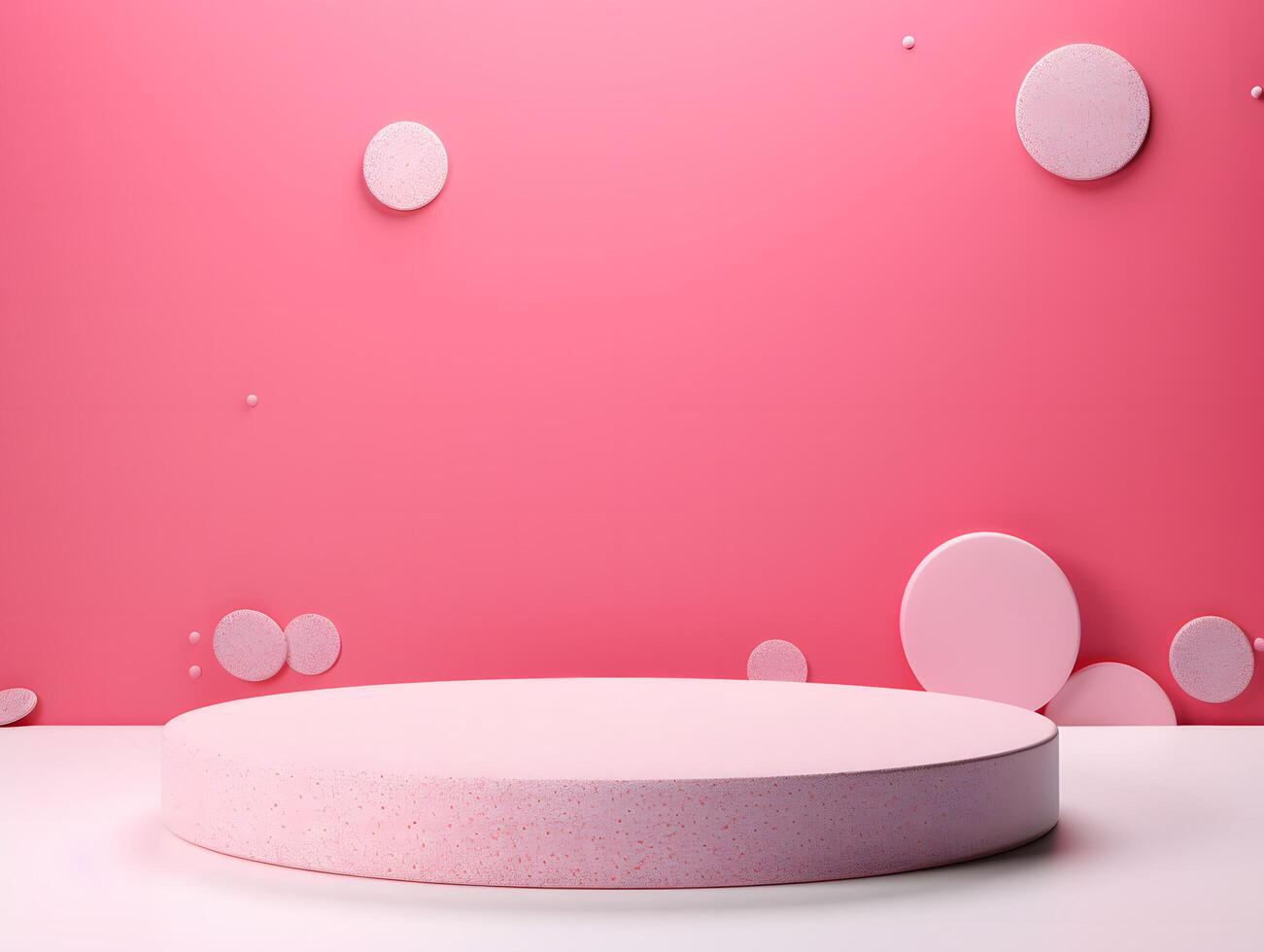 3d render of a round table on a pink background photo