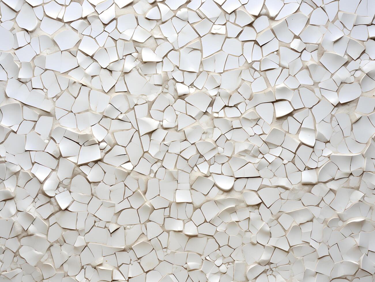 A white wall with cracked pieces of plaster photo