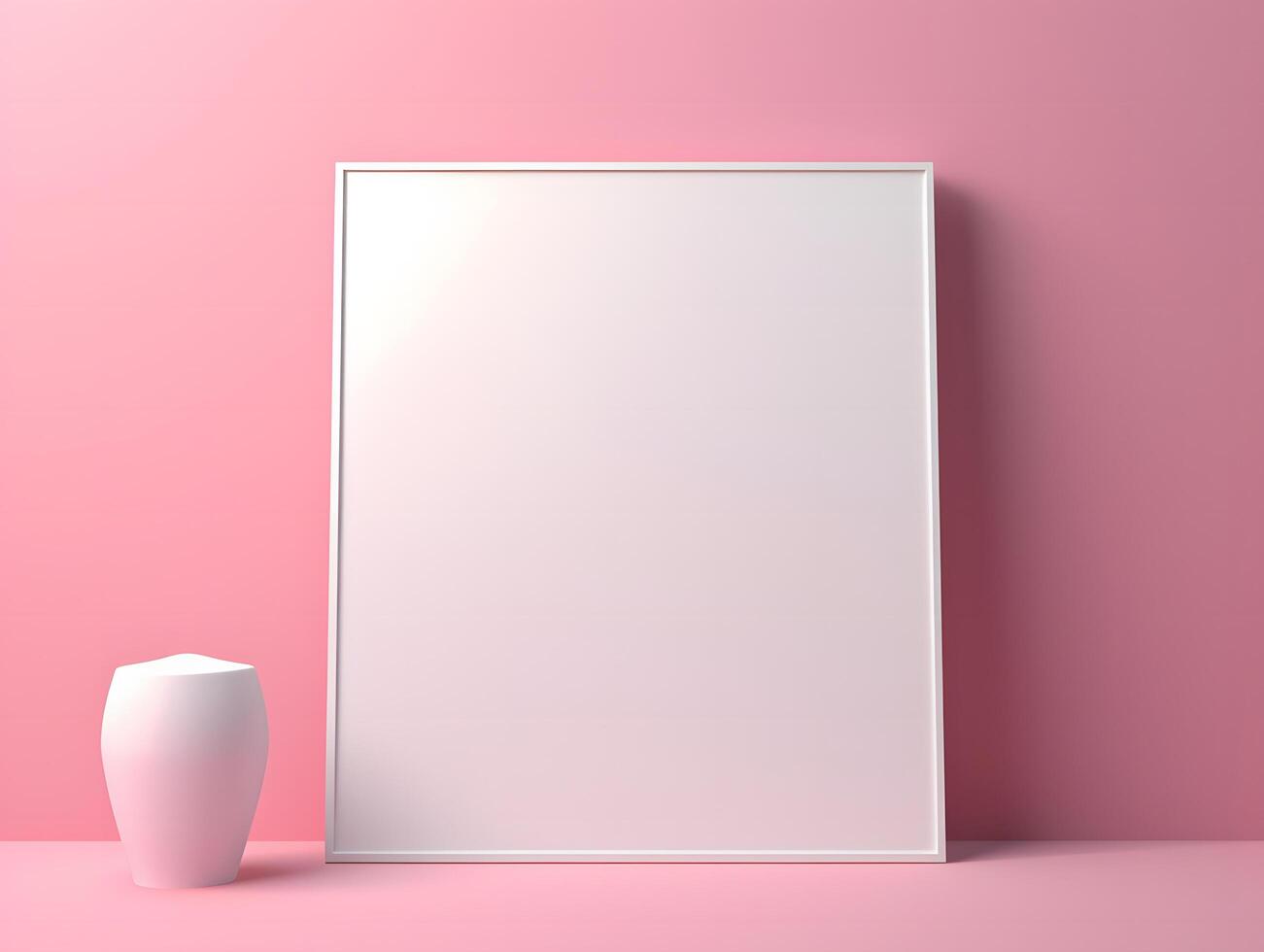 A blank white frame on a pink wall photo