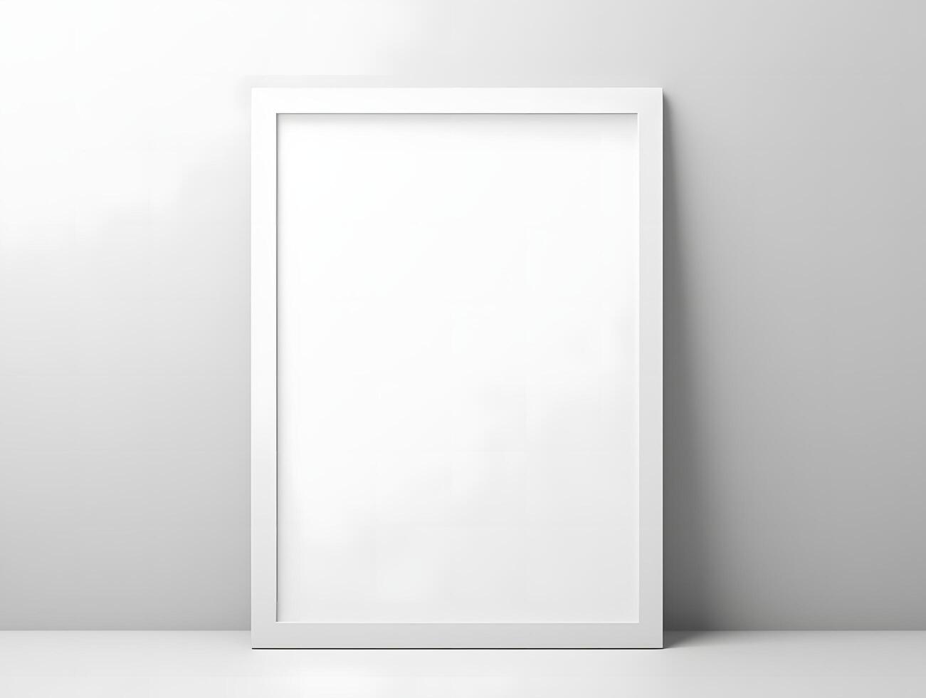 Blank white frame on a wall with a light photo