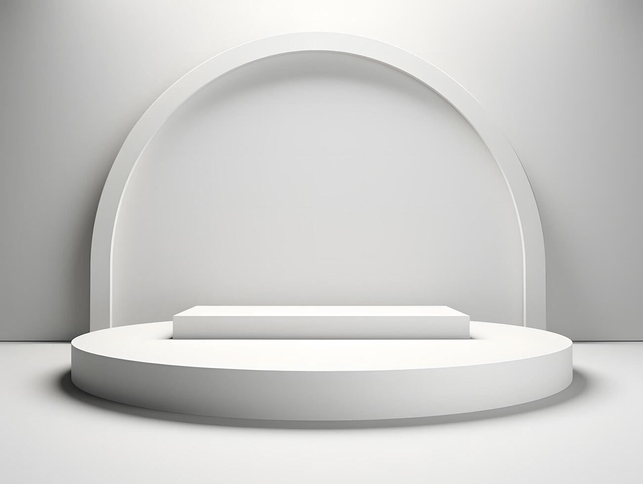 Empty podium stage with white wall background photo