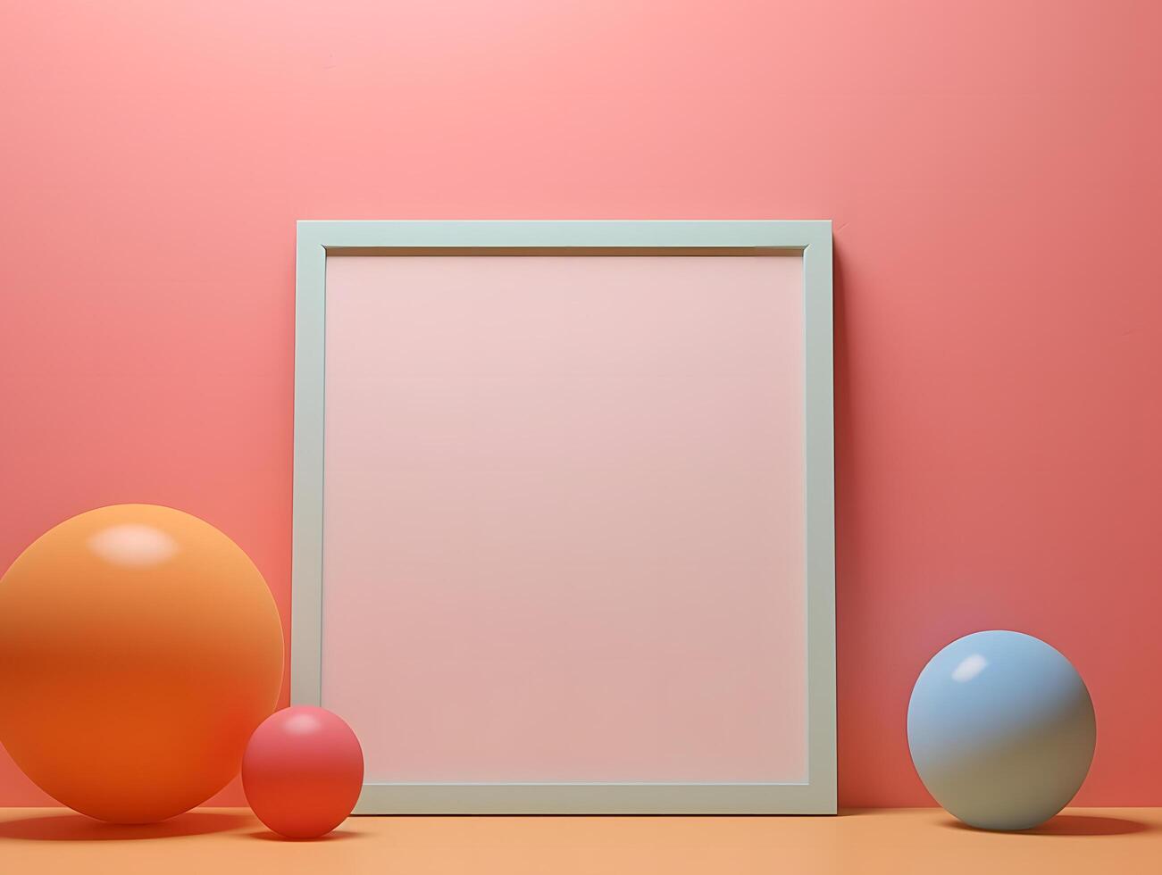 3d render of easter egg and frame on pink background photo
