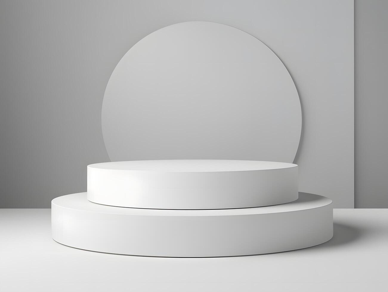 White pedestal with round mirror on white background 3d render photo
