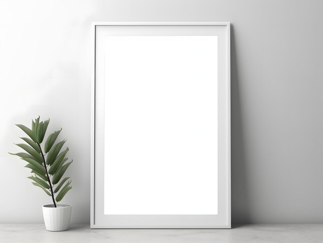 Blank white frame mockup on a white wall photo