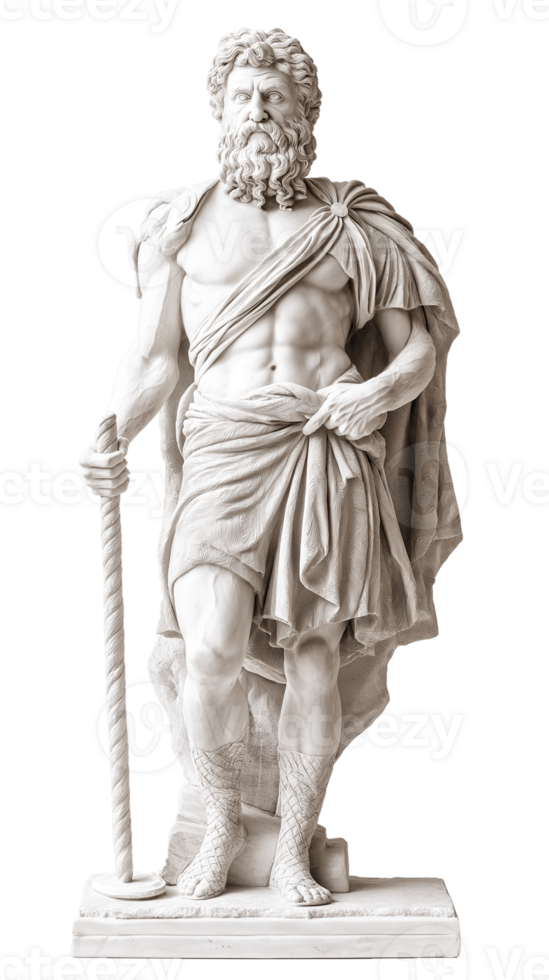 Standing Zeus Thunder God Sculpture, Isolated on Transparent Background png