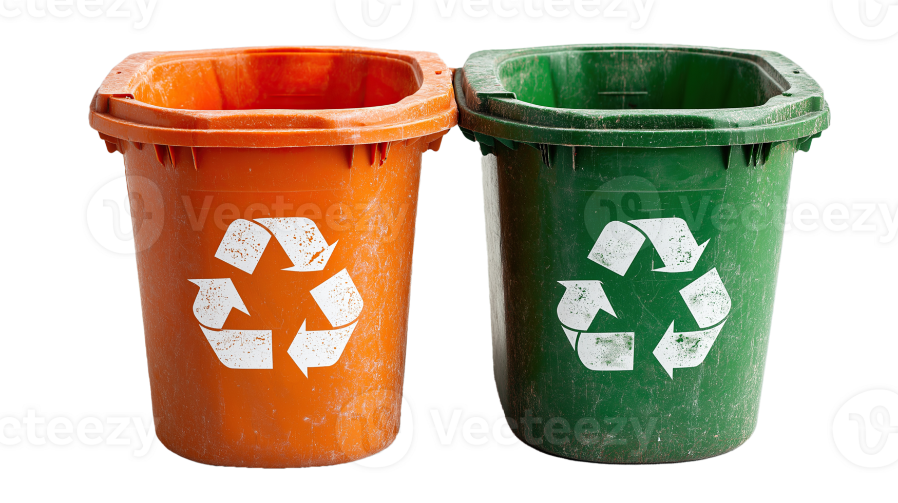 Eco-Friendly Red and Green Recycling Bins for Waste Sorting and Urban Garbage Disposal, Isolated on Transparent Background png